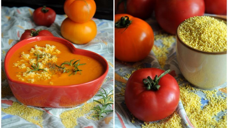 Zupa krem ze świeżych pomidorów z kaszą jaglaną