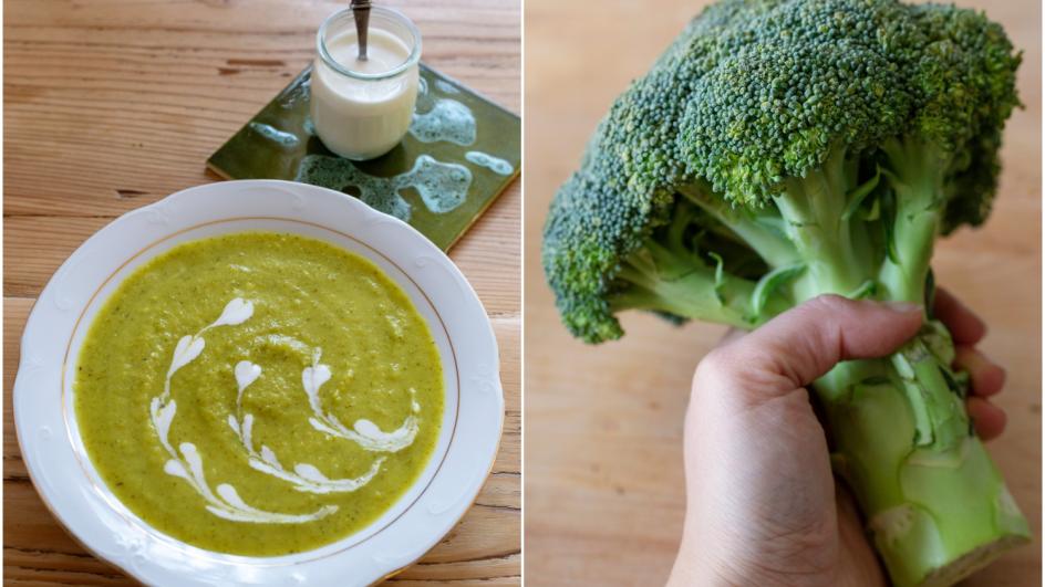 Zupa krem z brokułów zabielana wegańską śmietaną