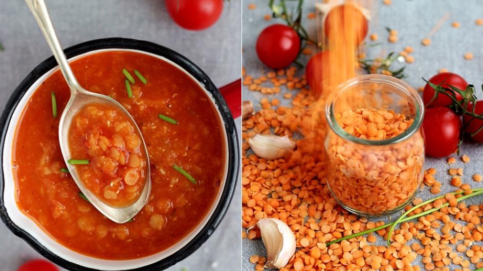 Zupa z czerwonej soczewicy z passatą pomidorową na chłody