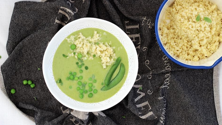 Wiosenna zupa krem z brokuła i groszku z kaszą jaglaną