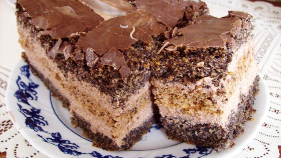 Ciasto z makiem i kremem czekoladowo-orzechowym