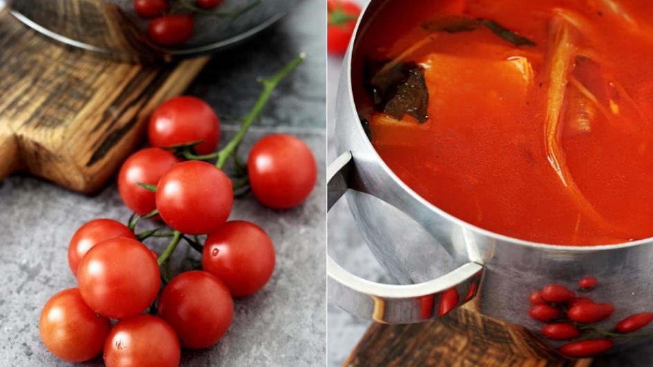 Krem pomidorowy z pieczonymi warzywami z parmezanem i grzankami