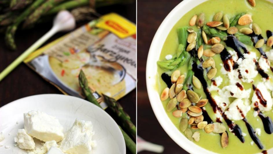 Kremowa zupa z zielonych szparagów z kozim serem